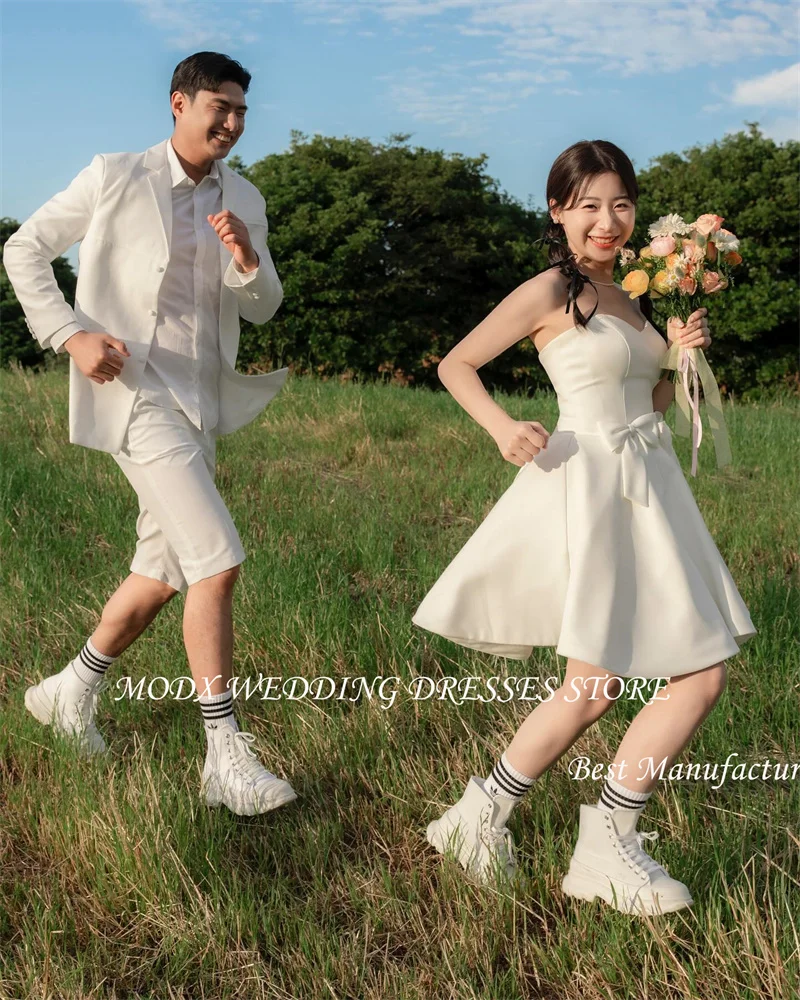 MODX Mini Sexy Short Wedding Party Dresses Korea Photoshoot Sweetheart Bowknot Bridal Gowns Corset Back Cute Lovely Prom Dress