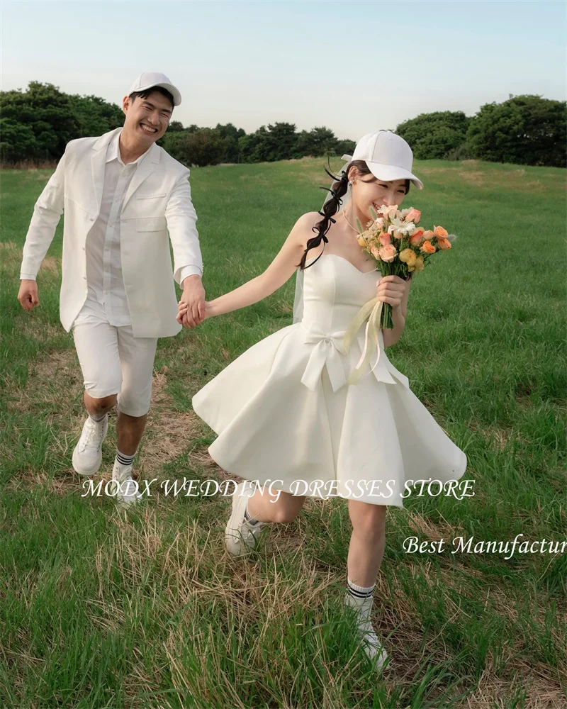 MODX Mini Sexy Short Wedding Party Dresses Korea Photoshoot Sweetheart Bowknot Bridal Gowns Corset Back Cute Lovely Prom Dress