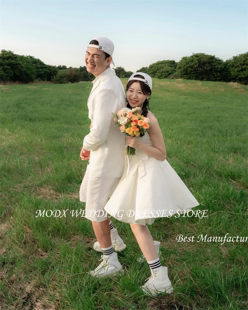 MODX Mini Sexy Short Wedding Party Dresses Korea Photoshoot Sweetheart Bowknot Bridal Gowns Corset Back Cute Lovely Prom Dress