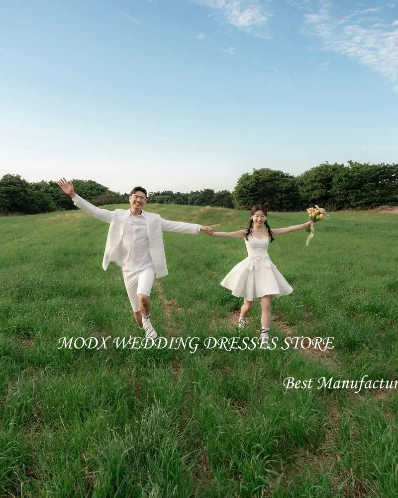 MODX Mini Sexy Short Wedding Party Dresses Korea Photoshoot Sweetheart Bowknot Bridal Gowns Corset Back Cute Lovely Prom Dress