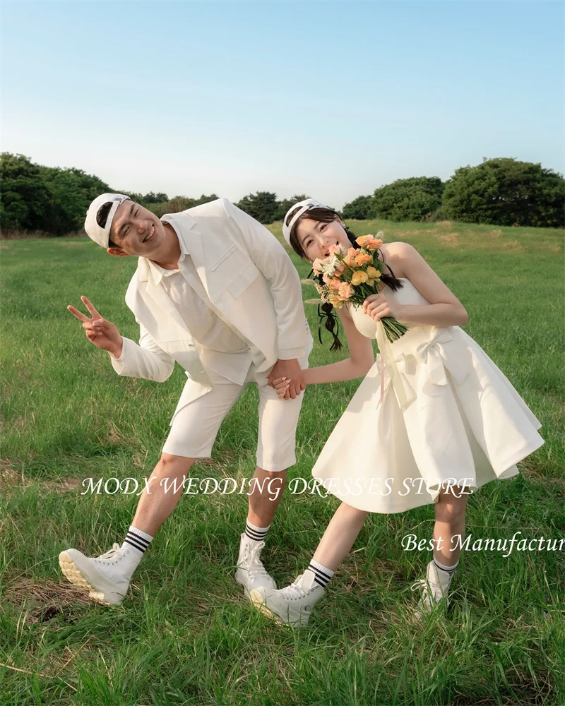 MODX Mini Sexy Short Wedding Party Dresses Korea Photoshoot Sweetheart Bowknot Bridal Gowns Corset Back Cute Lovely Prom Dress