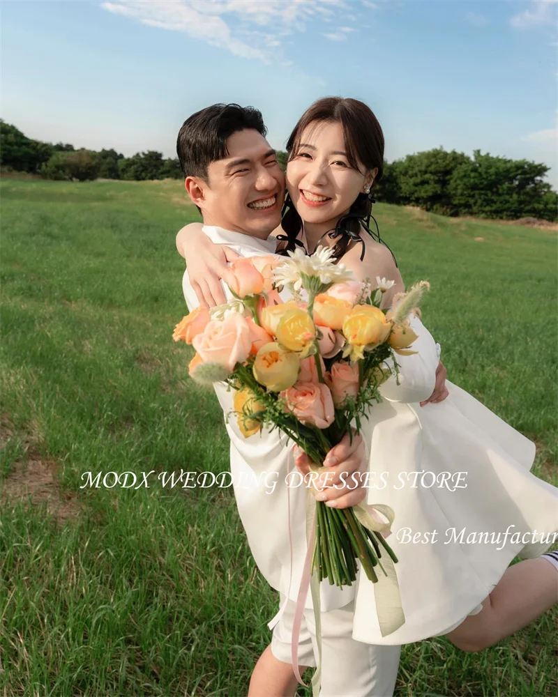 MODX Mini Sexy Short Wedding Party Dresses Korea Photoshoot Sweetheart Bowknot Bridal Gowns Corset Back Cute Lovely Prom Dress