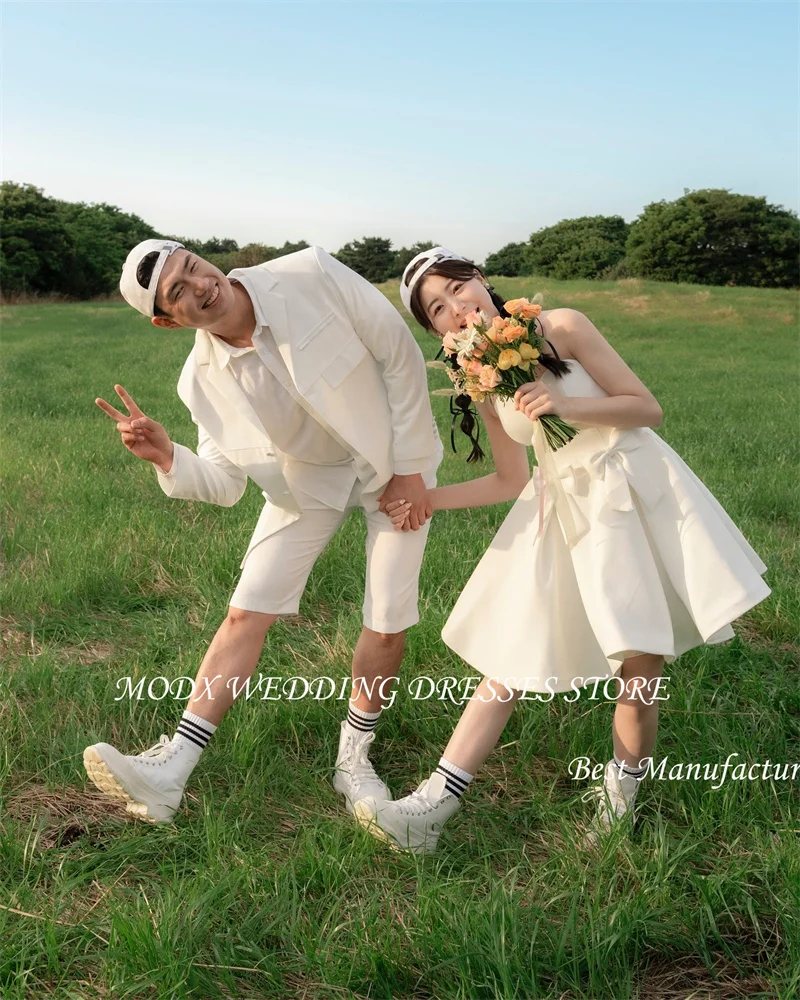 MODX Mini Sexy Short Wedding Party Dresses Korea Photoshoot Sweetheart Bowknot Bridal Gowns Corset Back Cute Lovely Prom Dress