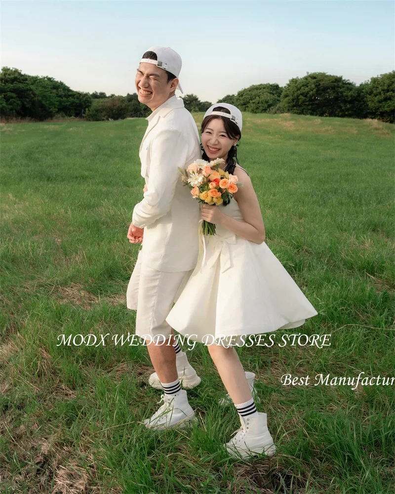 MODX Mini Sexy Short Wedding Party Dresses Korea Photoshoot Sweetheart Bowknot Bridal Gowns Corset Back Cute Lovely Prom Dress
