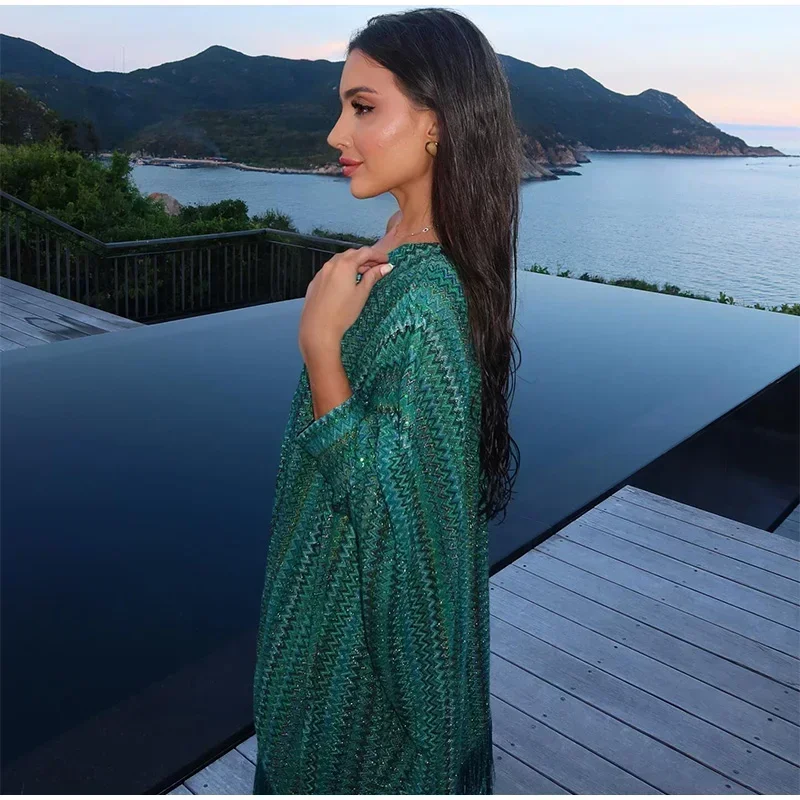 Elegant Tassel Hem Women's Evening Dresses Loose V-neck Full Sleeve Scarf Dresses 2025 Autumn Party Luxurious Lady Robe