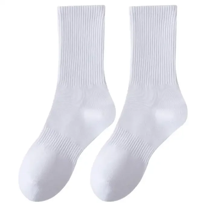 5/10 Pairs of Autumn and Winter Men Mid Length Socks, White Anti Odor, Sweat Absorbing, Breathable Men's Sports Sock