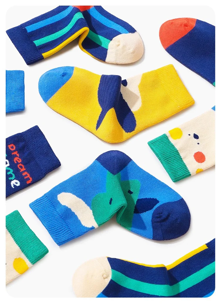 XJK Baby Socks Children Autumn Socks Boys Funny Puppy Pattern Socks 5 Pairs Cotton Socks Kids Sock