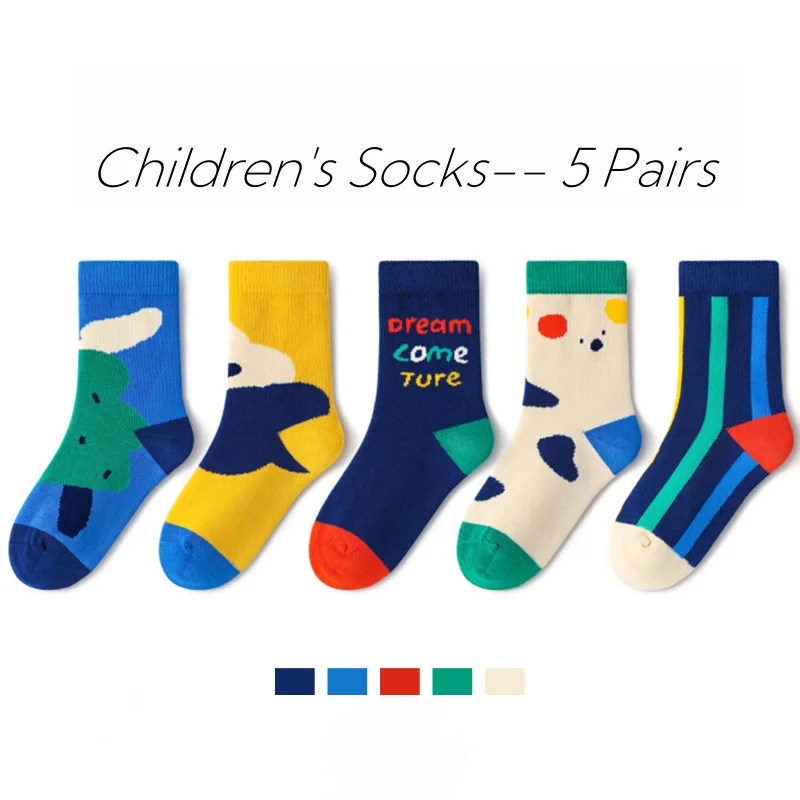 XJK Baby Socks Children Autumn Socks Boys Funny Puppy Pattern Socks 5 Pairs Cotton Socks Kids Sock