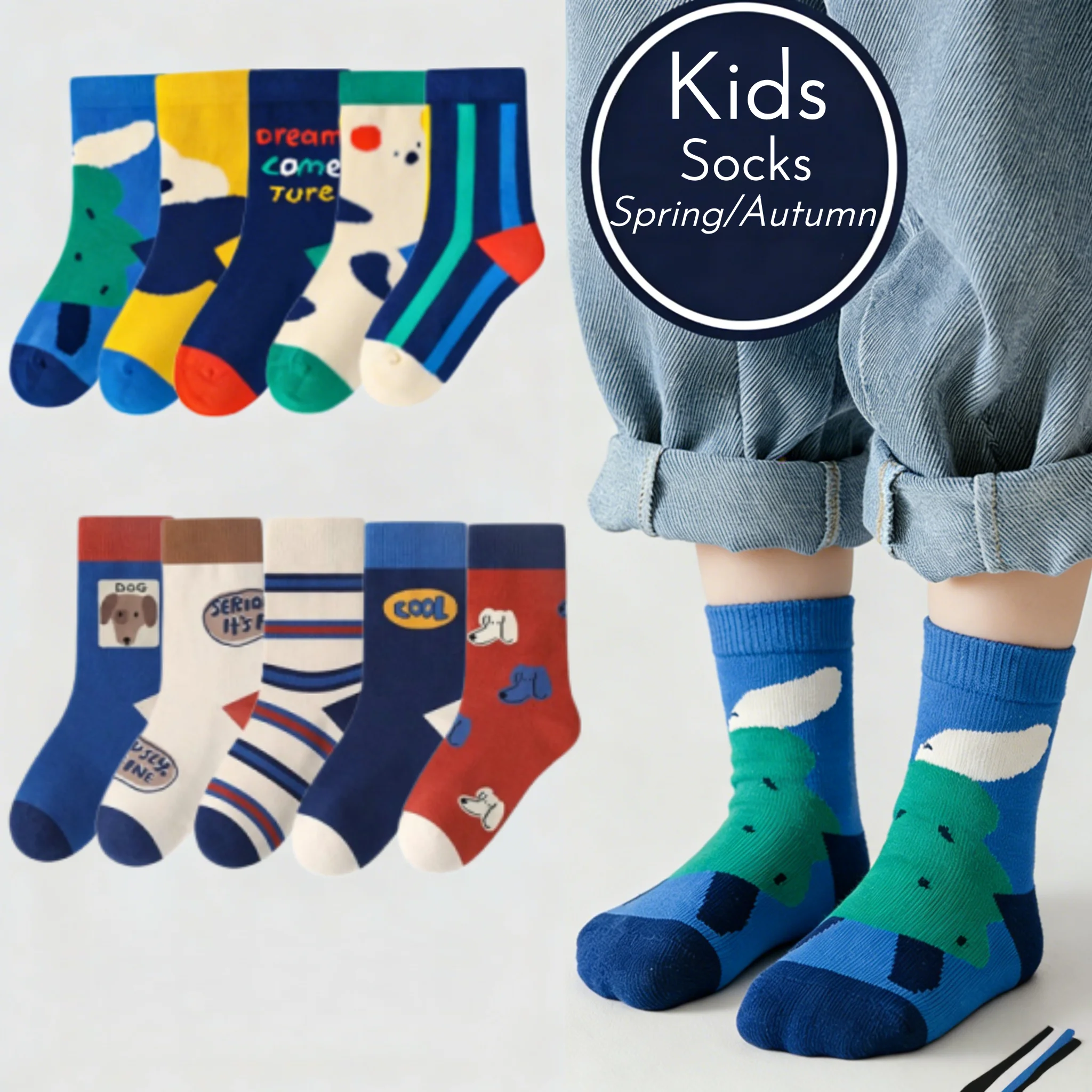 XJK Baby Socks Children Autumn Socks Boys Funny Puppy Pattern Socks 5 Pairs Cotton Socks Kids Sock