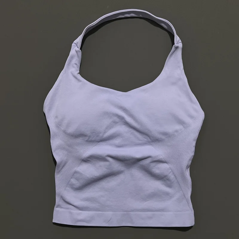 HISTELLO Sports Halter Top Seamless Longline Strappy Gym Tank Top Women Yoga Clothing Workout Fitness Sportswear Pilates Vest