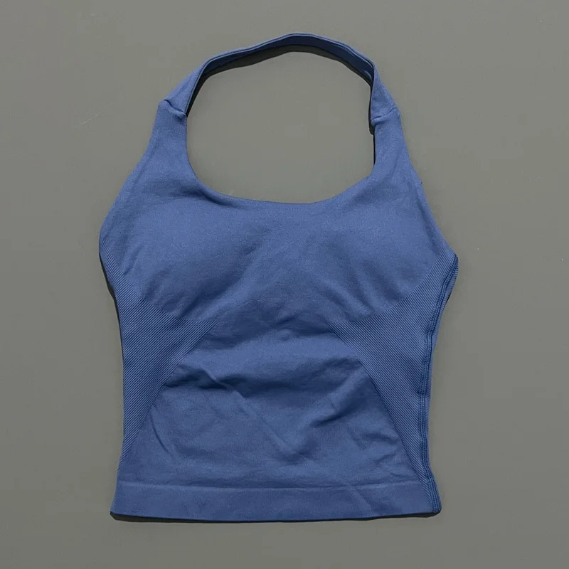 HISTELLO Sports Halter Top Seamless Longline Strappy Gym Tank Top Women Yoga Clothing Workout Fitness Sportswear Pilates Vest