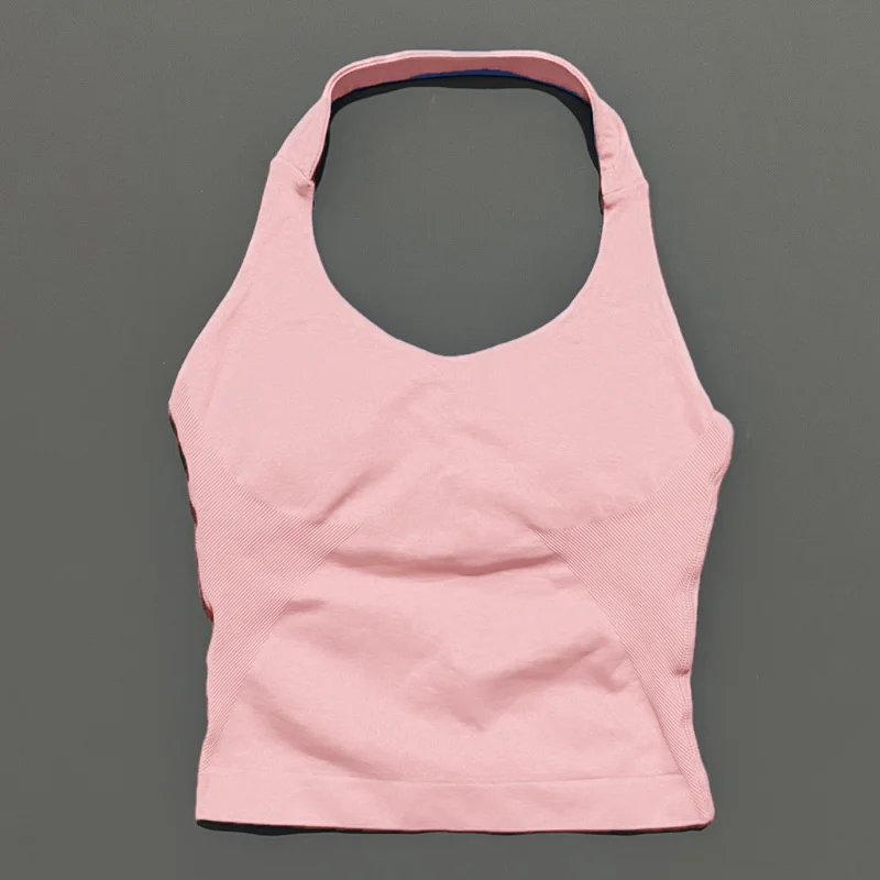 HISTELLO Sports Halter Top Seamless Longline Strappy Gym Tank Top Women Yoga Clothing Workout Fitness Sportswear Pilates Vest