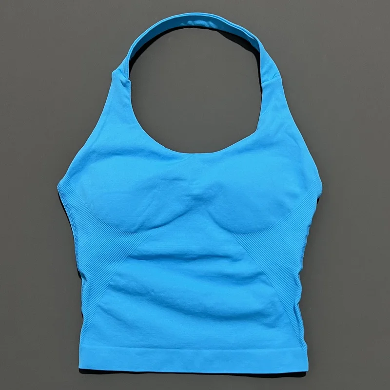 HISTELLO Sports Halter Top Seamless Longline Strappy Gym Tank Top Women Yoga Clothing Workout Fitness Sportswear Pilates Vest
