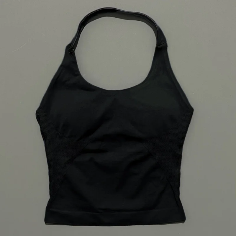 HISTELLO Sports Halter Top Seamless Longline Strappy Gym Tank Top Women Yoga Clothing Workout Fitness Sportswear Pilates Vest
