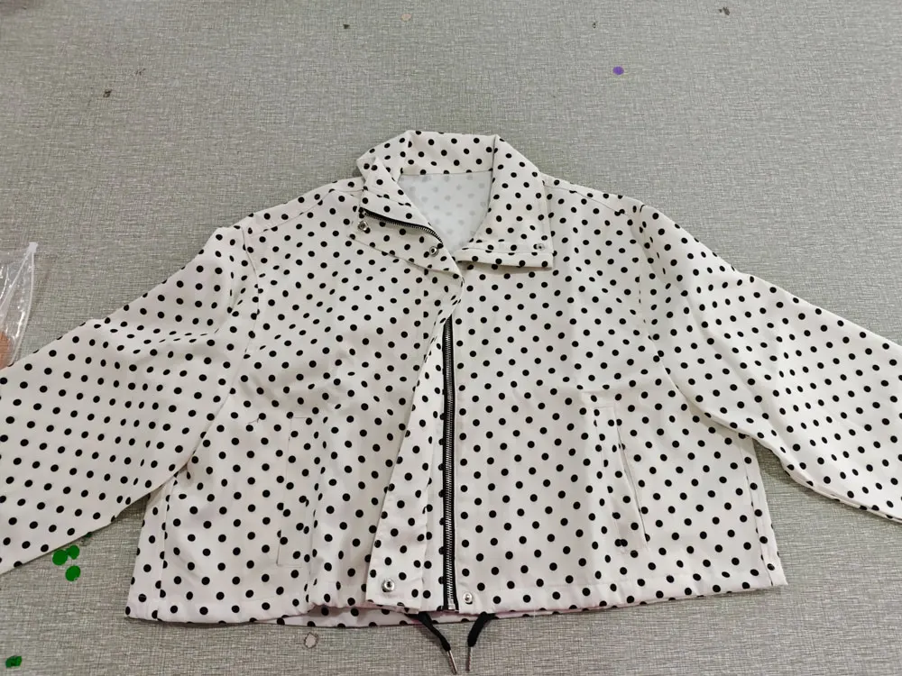 HH Female Autumn Fashion Polka Dot Printed Set Long Sleeves Turtleneck Drawstring Jacket+A-line Shorts Women's Vintage Suit
