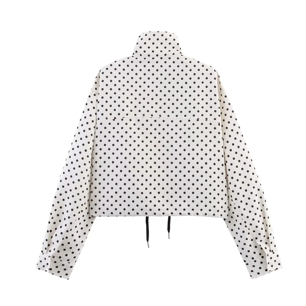 HH Female Autumn Fashion Polka Dot Printed Set Long Sleeves Turtleneck Drawstring Jacket+A-line Shorts Women's Vintage Suit