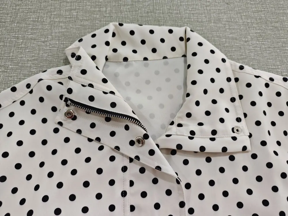 HH Female Autumn Fashion Polka Dot Printed Set Long Sleeves Turtleneck Drawstring Jacket+A-line Shorts Women's Vintage Suit