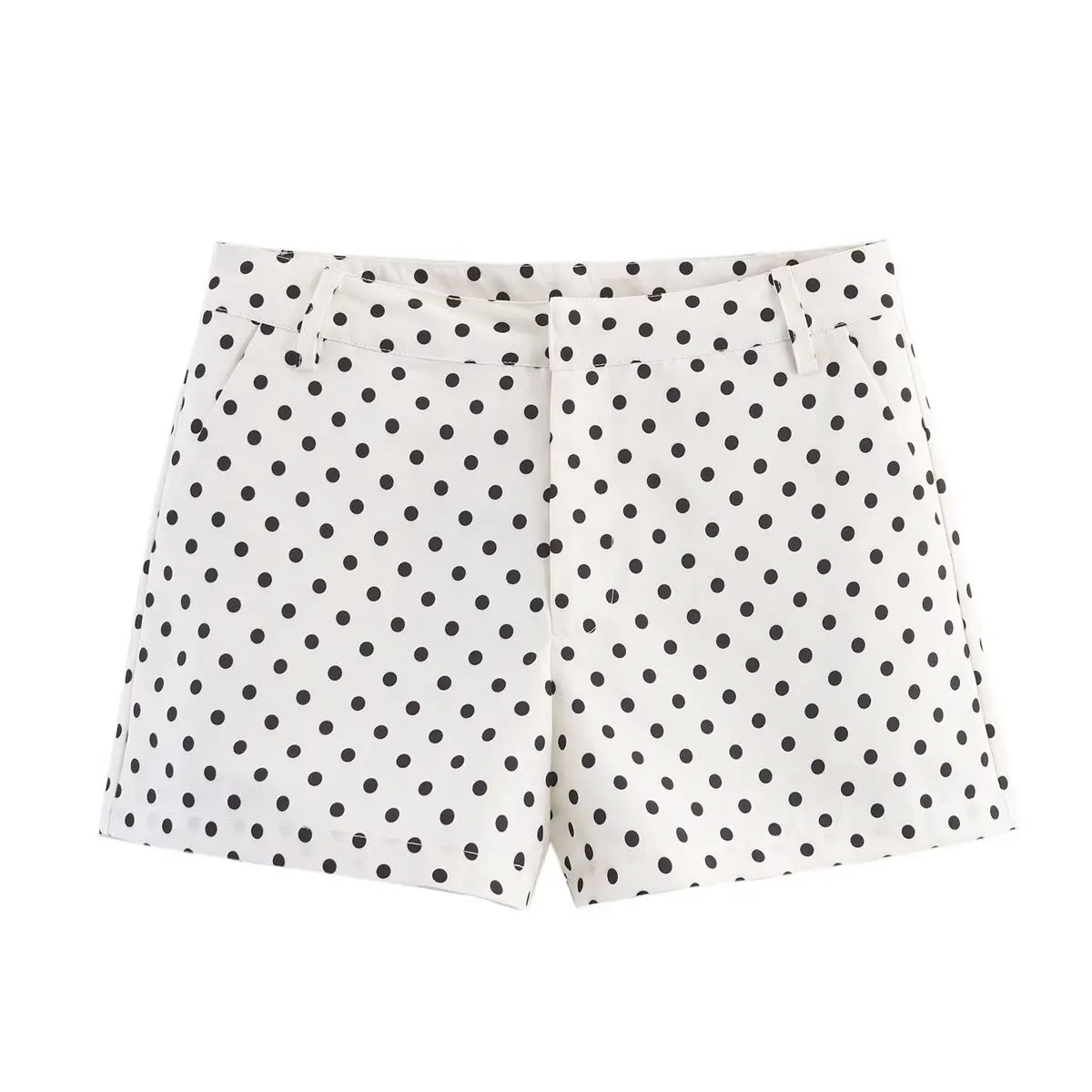 HH Female Autumn Fashion Polka Dot Printed Set Long Sleeves Turtleneck Drawstring Jacket+A-line Shorts Women's Vintage Suit