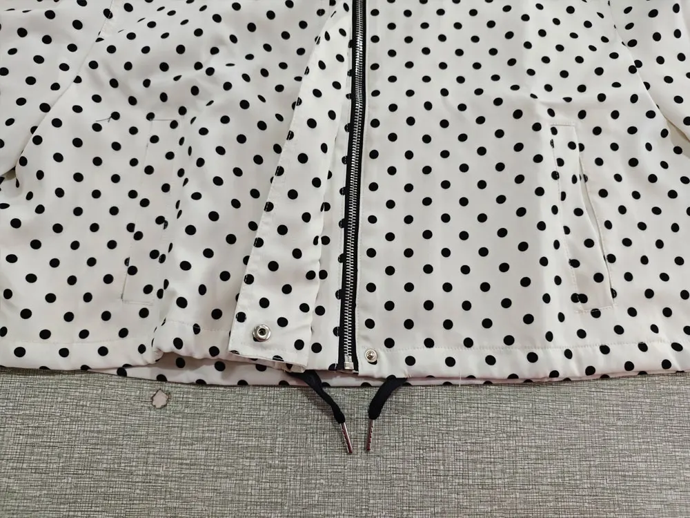 HH Female Autumn Fashion Polka Dot Printed Set Long Sleeves Turtleneck Drawstring Jacket+A-line Shorts Women's Vintage Suit