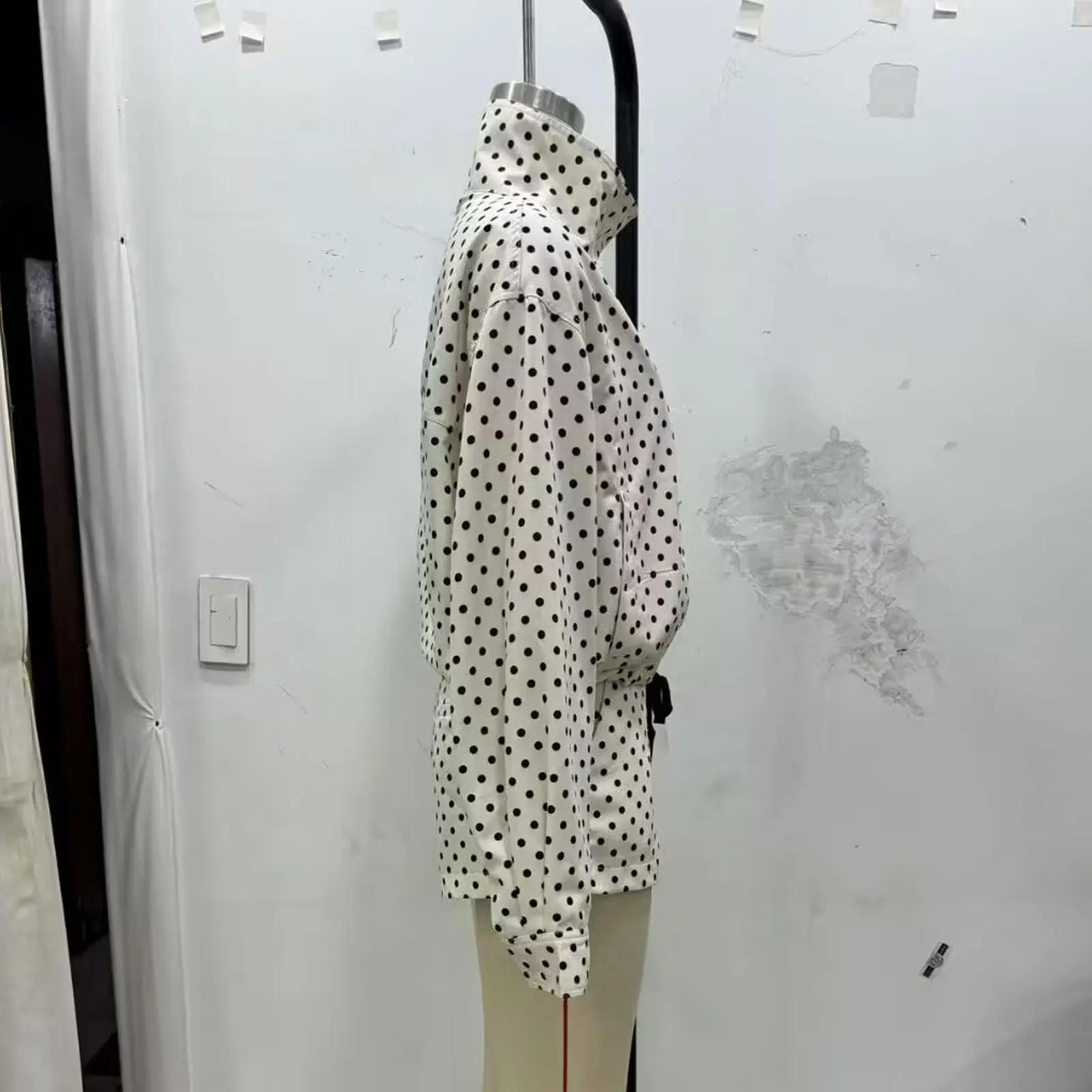 HH Female Autumn Fashion Polka Dot Printed Set Long Sleeves Turtleneck Drawstring Jacket+A-line Shorts Women's Vintage Suit