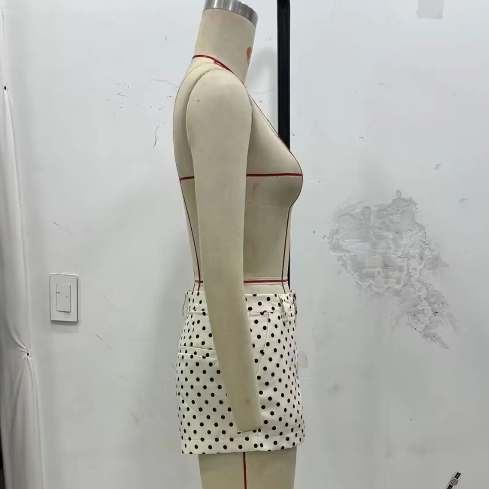 HH Female Autumn Fashion Polka Dot Printed Set Long Sleeves Turtleneck Drawstring Jacket+A-line Shorts Women's Vintage Suit