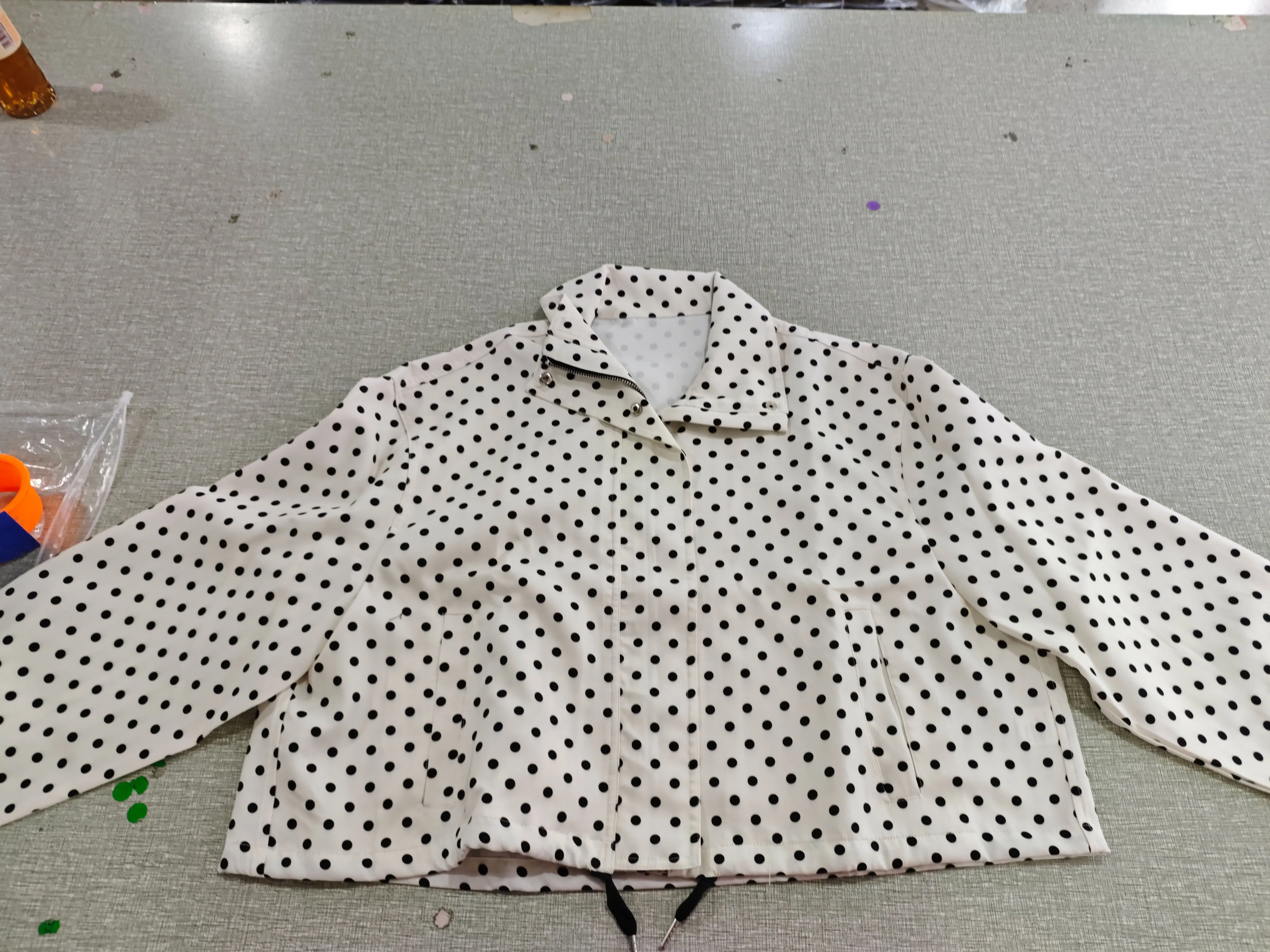 HH Female Autumn Fashion Polka Dot Printed Set Long Sleeves Turtleneck Drawstring Jacket+A-line Shorts Women's Vintage Suit