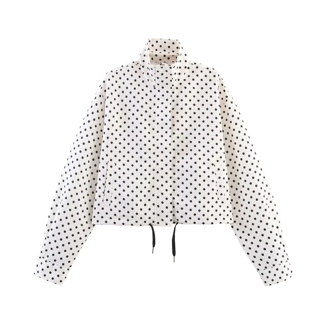 HH Female Autumn Fashion Polka Dot Printed Set Long Sleeves Turtleneck Drawstring Jacket+A-line Shorts Women's Vintage Suit
