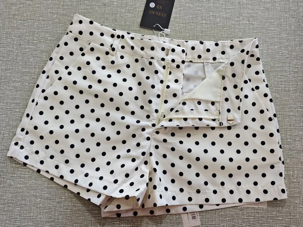 HH Female Autumn Fashion Polka Dot Printed Set Long Sleeves Turtleneck Drawstring Jacket+A-line Shorts Women's Vintage Suit