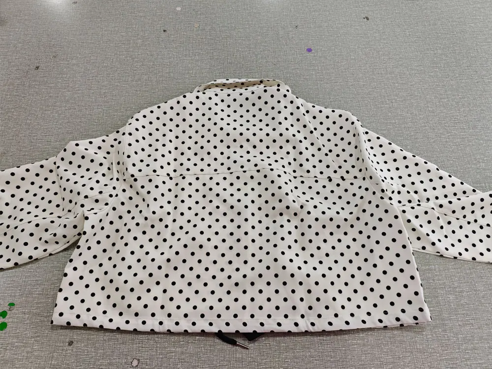 HH Female Autumn Fashion Polka Dot Printed Set Long Sleeves Turtleneck Drawstring Jacket+A-line Shorts Women's Vintage Suit