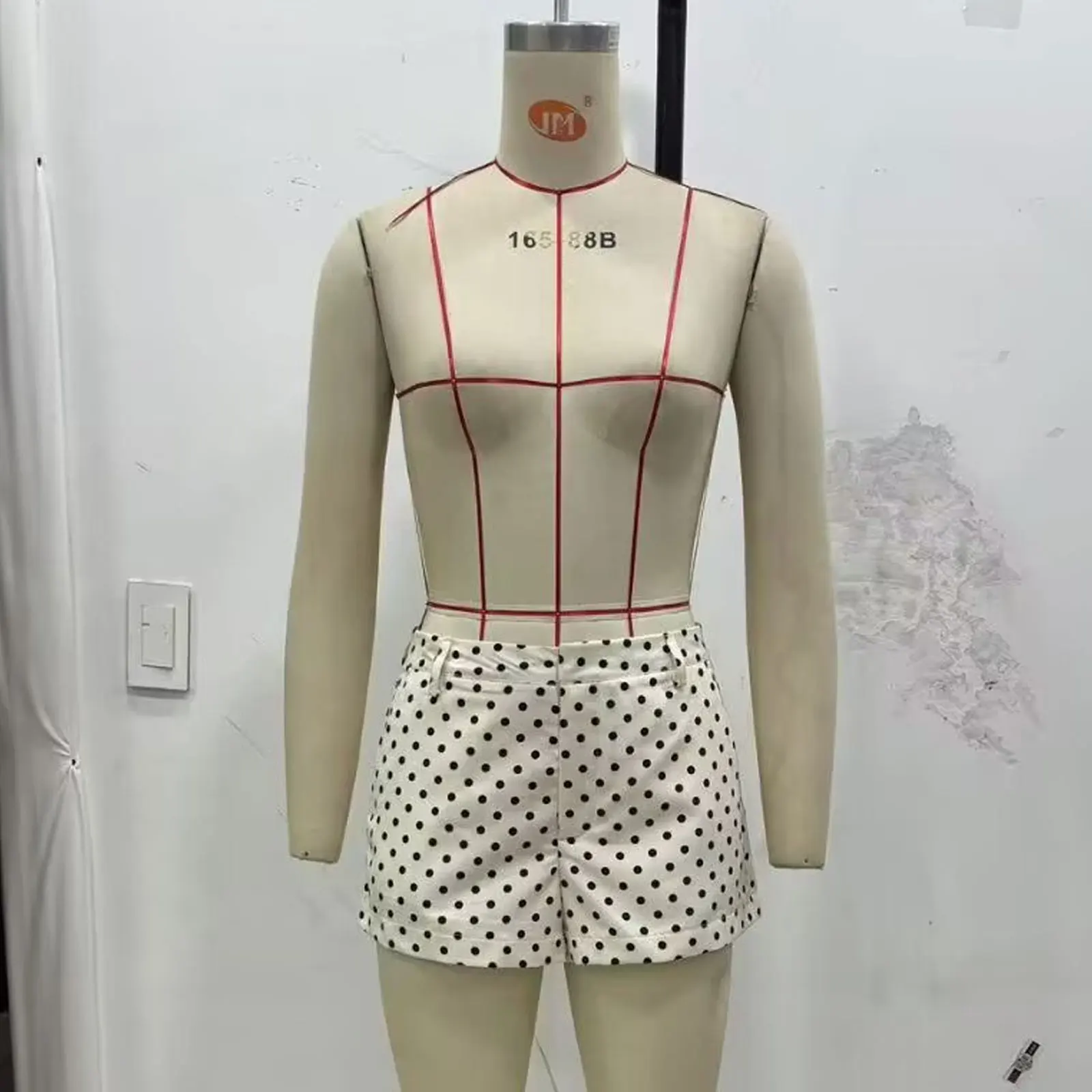 HH Female Autumn Fashion Polka Dot Printed Set Long Sleeves Turtleneck Drawstring Jacket+A-line Shorts Women's Vintage Suit