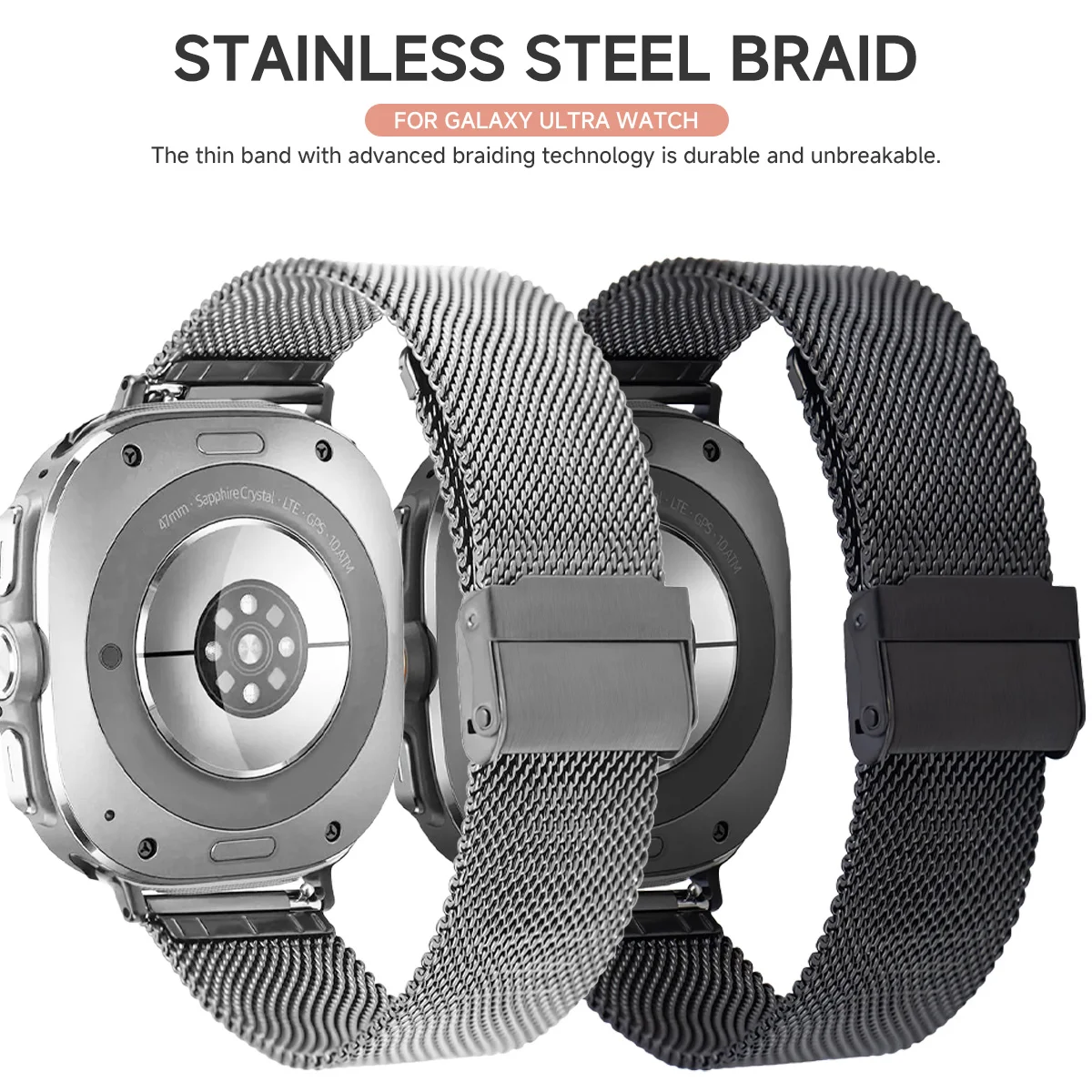 Mesh Stainless Steel Strap for Samsung Galaxy 8/8Classic 40mm 44mm 46mm Metal Men Bracelet for Galaxy Watch Ultra 47mm Wristband