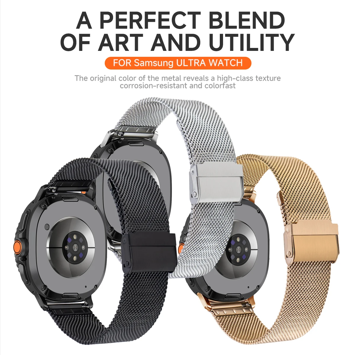 Mesh Stainless Steel Strap for Samsung Galaxy 8/8Classic 40mm 44mm 46mm Metal Men Bracelet for Galaxy Watch Ultra 47mm Wristband