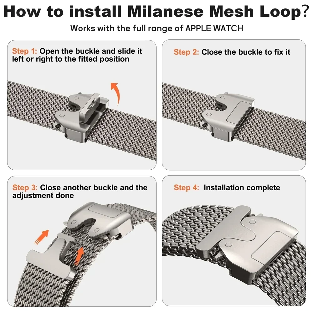 Milanese Loop Strap For Apple Watch Band Ultra 2 49mm 46mm 45mm 44mm 42mm Stainless Steel Metal for iWatch Series 10 9 8 7 6 5 4