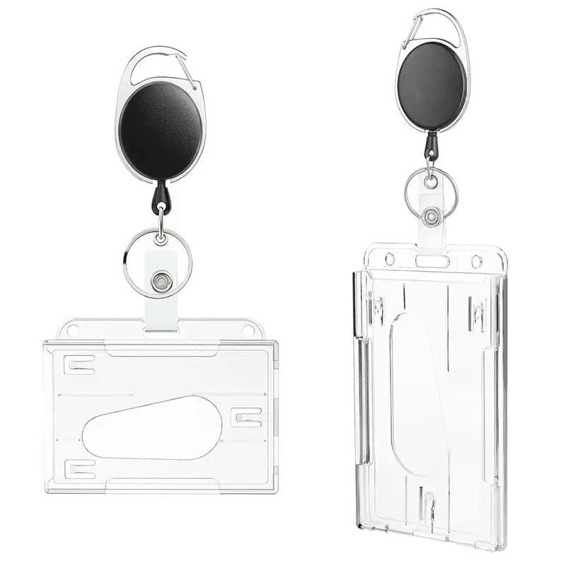 Transparent Badge Holder Exhibition ID Card Cover Case NameTag Badge Reel Keychain Hold 2 Cards Organizer Working Permit Sleeve