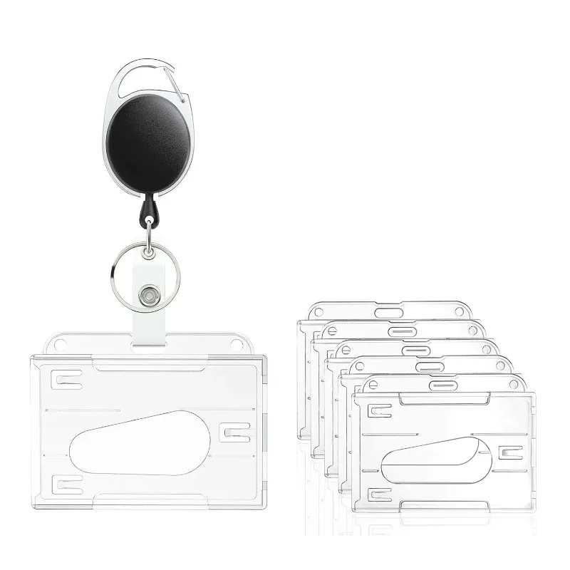 Transparent Badge Holder Exhibition ID Card Cover Case NameTag Badge Reel Keychain Hold 2 Cards Organizer Working Permit Sleeve