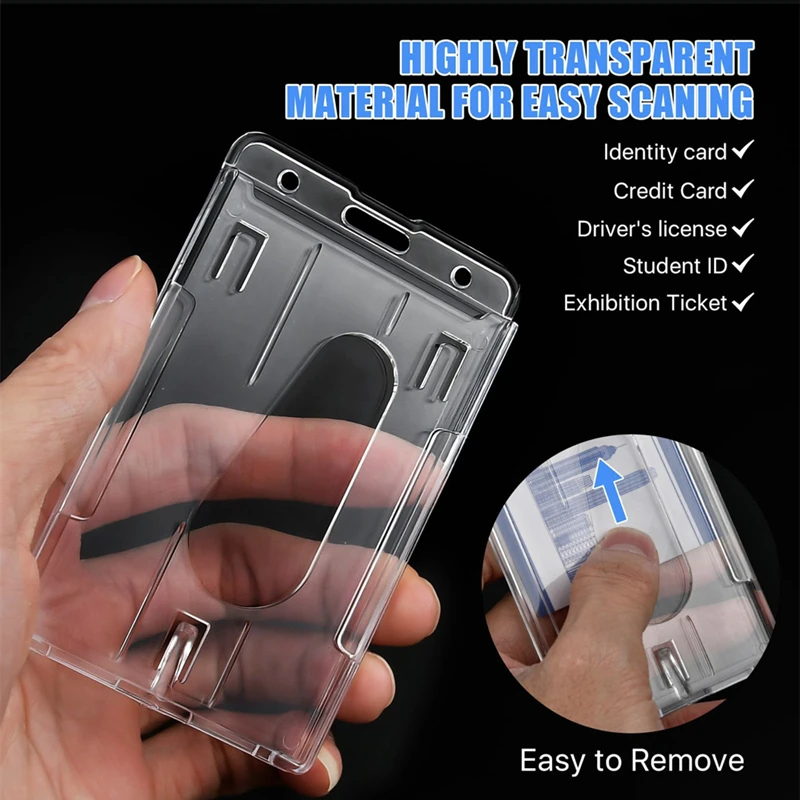 Transparent Badge Holder Exhibition ID Card Cover Case NameTag Badge Reel Keychain Hold 2 Cards Organizer Working Permit Sleeve