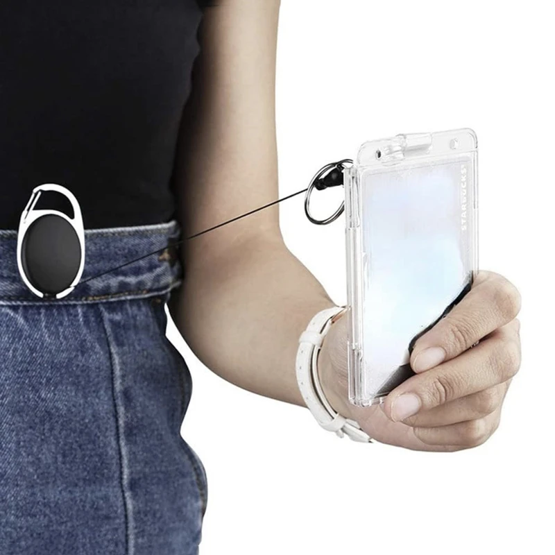 Transparent Badge Holder Exhibition ID Card Cover Case NameTag Badge Reel Keychain Hold 2 Cards Organizer Working Permit Sleeve
