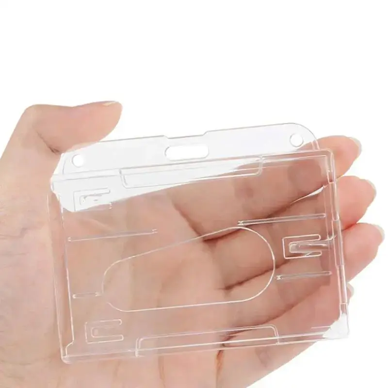 Transparent Badge Holder Exhibition ID Card Cover Case NameTag Badge Reel Keychain Hold 2 Cards Organizer Working Permit Sleeve