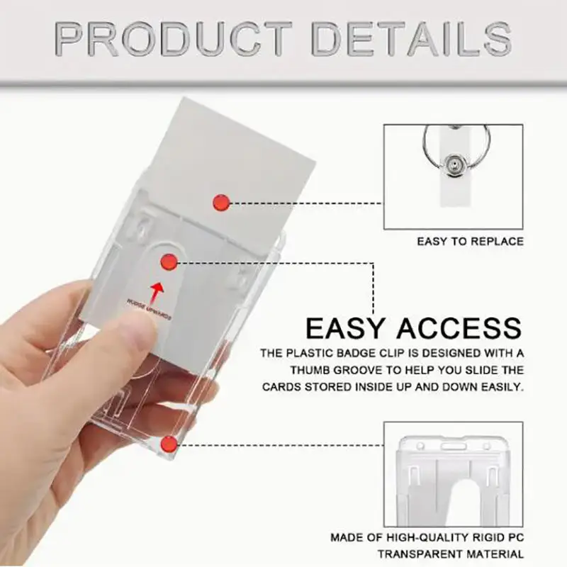 Transparent Badge Holder Exhibition ID Card Cover Case NameTag Badge Reel Keychain Hold 2 Cards Organizer Working Permit Sleeve