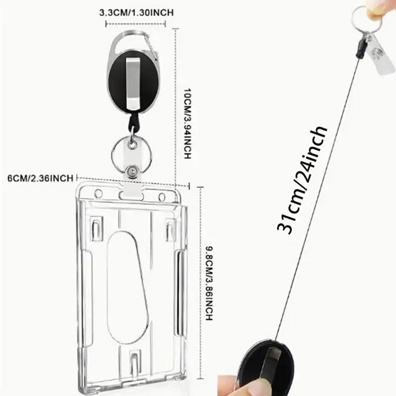 Transparent Badge Holder Exhibition ID Card Cover Case NameTag Badge Reel Keychain Hold 2 Cards Organizer Working Permit Sleeve