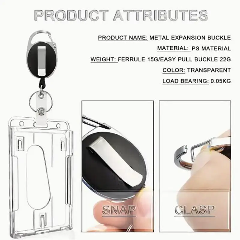 Transparent Badge Holder Exhibition ID Card Cover Case NameTag Badge Reel Keychain Hold 2 Cards Organizer Working Permit Sleeve