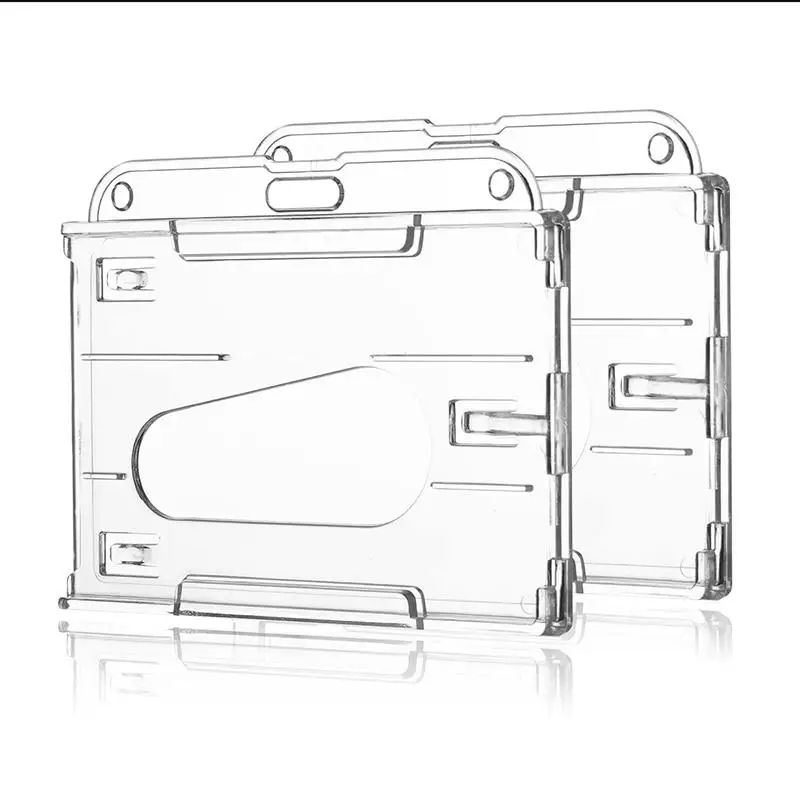Transparent Badge Holder Exhibition ID Card Cover Case NameTag Badge Reel Keychain Hold 2 Cards Organizer Working Permit Sleeve