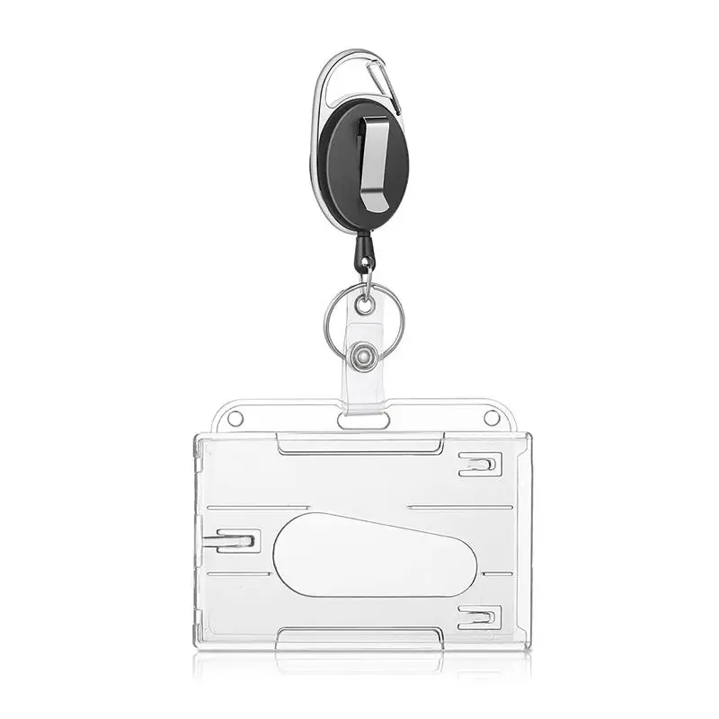 Transparent Badge Holder Exhibition ID Card Cover Case NameTag Badge Reel Keychain Hold 2 Cards Organizer Working Permit Sleeve