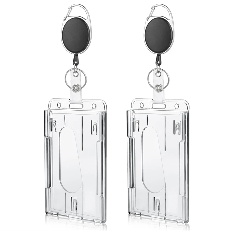 Transparent Badge Holder Exhibition ID Card Cover Case NameTag Badge Reel Keychain Hold 2 Cards Organizer Working Permit Sleeve