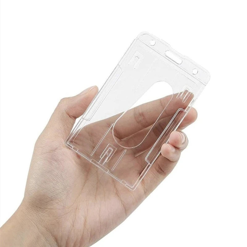 Transparent Badge Holder Exhibition ID Card Cover Case NameTag Badge Reel Keychain Hold 2 Cards Organizer Working Permit Sleeve