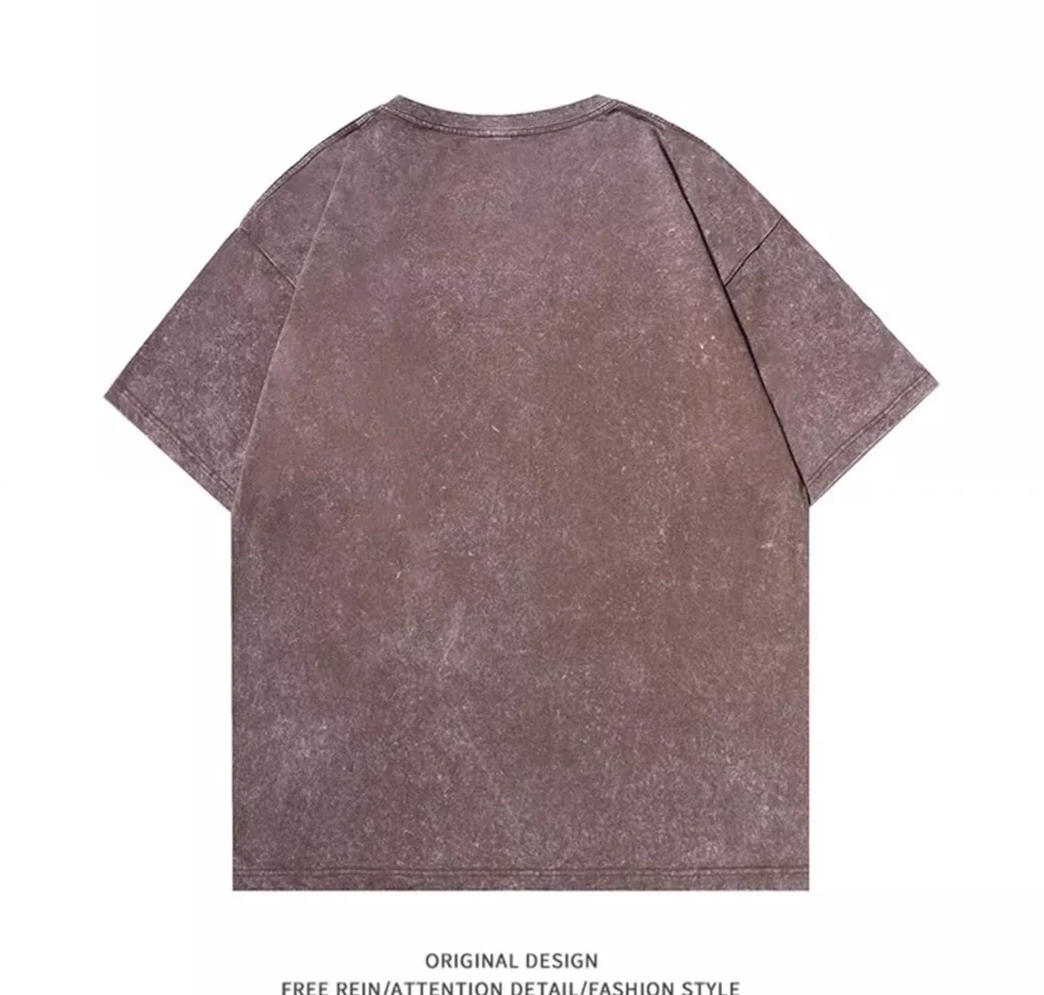 2025 Heavy Men Washed Vintage Oversized T-Shirt Street Hip Hop Punk Tee Women Harajuku Casual Cotton Short Sleeve Acid Wash Top