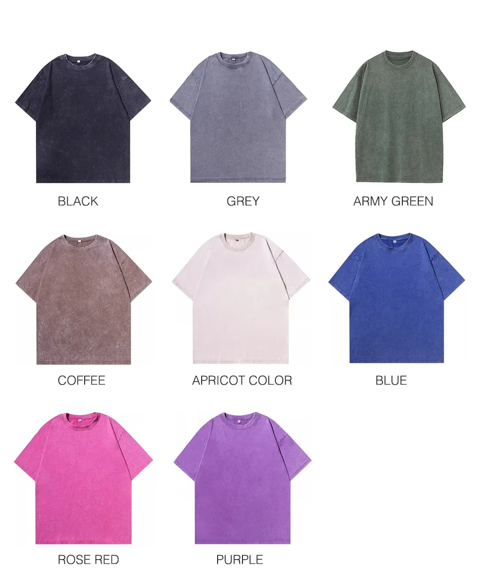 2025 Heavy Men Washed Vintage Oversized T-Shirt Street Hip Hop Punk Tee Women Harajuku Casual Cotton Short Sleeve Acid Wash Top