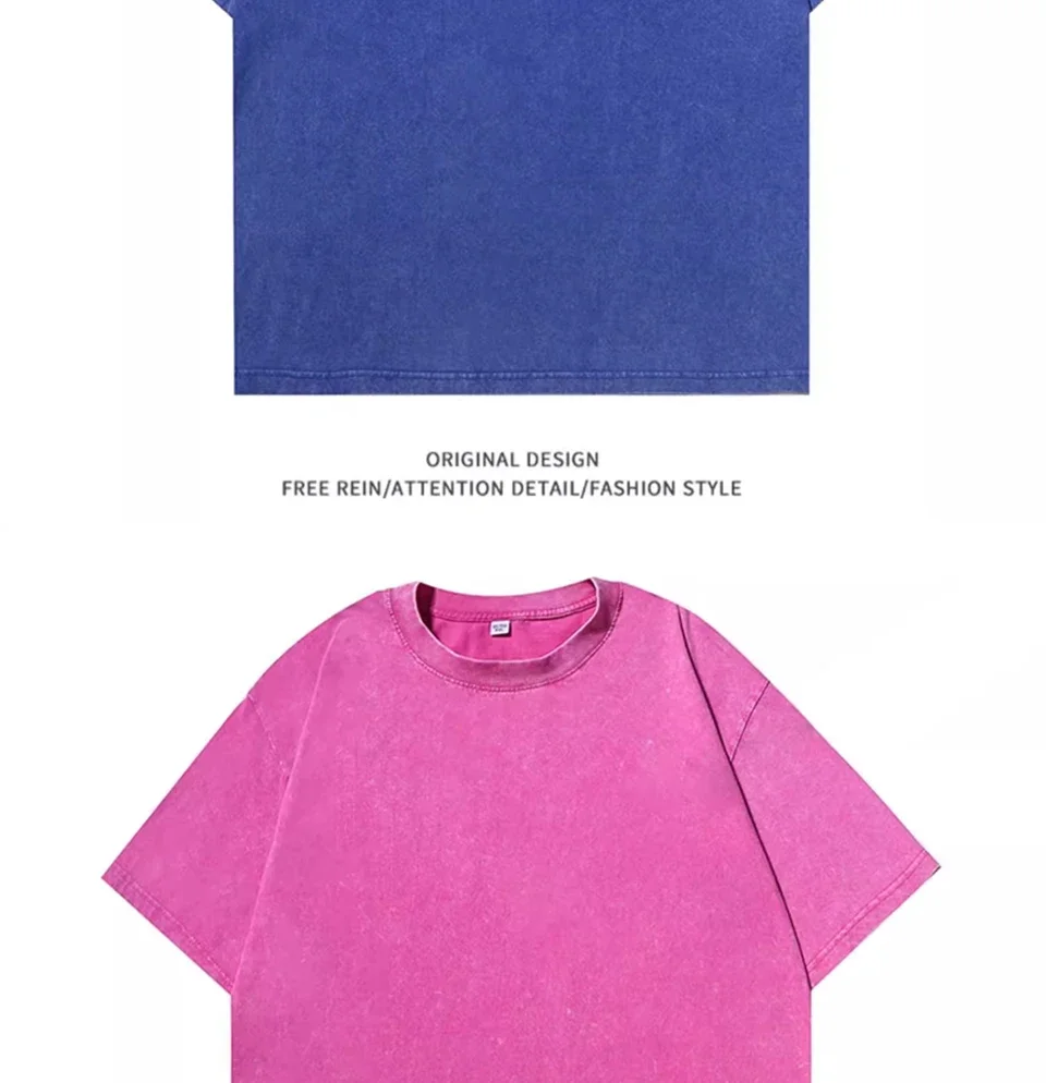 2025 Heavy Men Washed Vintage Oversized T-Shirt Street Hip Hop Punk Tee Women Harajuku Casual Cotton Short Sleeve Acid Wash Top