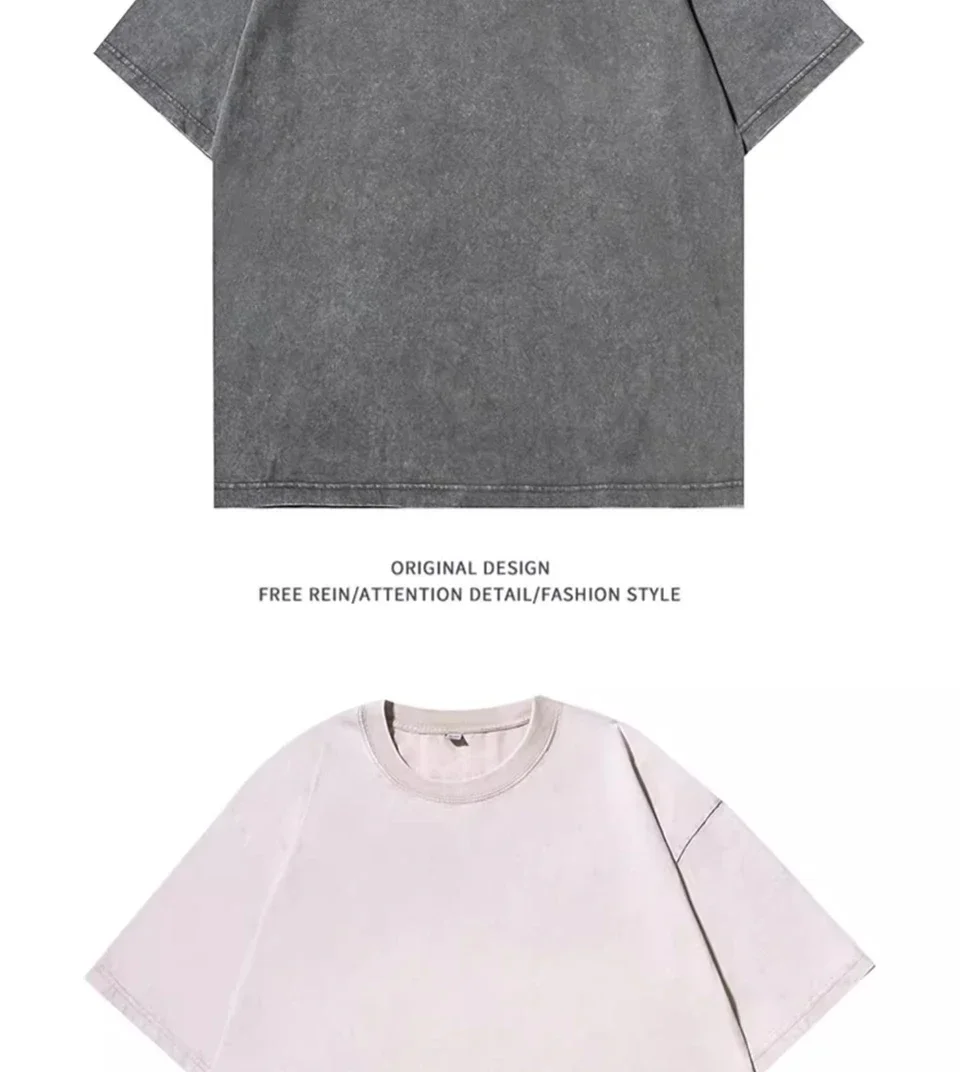 2025 Heavy Men Washed Vintage Oversized T-Shirt Street Hip Hop Punk Tee Women Harajuku Casual Cotton Short Sleeve Acid Wash Top