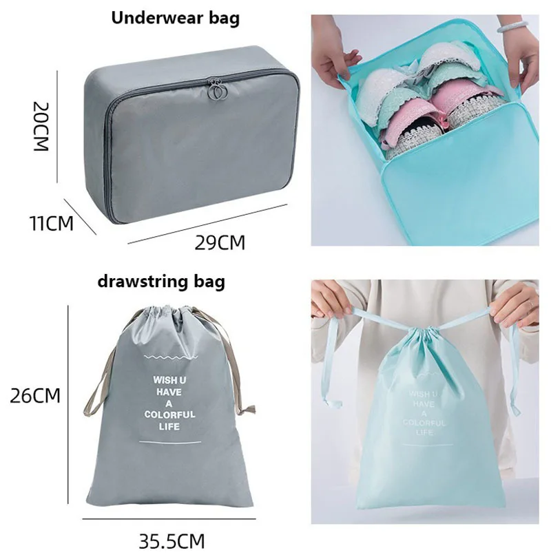 11Pcs Travel Packing Cubes Set Waterproof Luggage Organizer Drawstring Storage Bags for Clothes Shoes Underwear Cosmetic